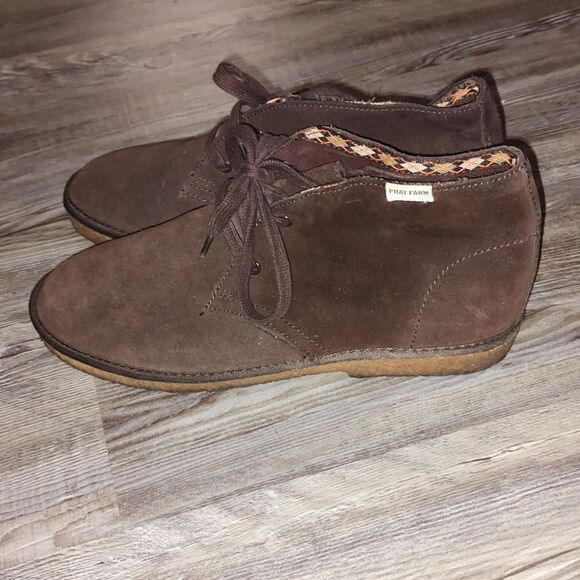 Phat Farm Trek brown suede leather ankle boots Sz 10 - Picture 3 of 7